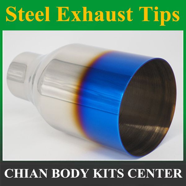 

style car inlet 60mm outlet 114mm exhaust tip blue end tip stainless steel universal muffler tips exhaust pipe 1 piece