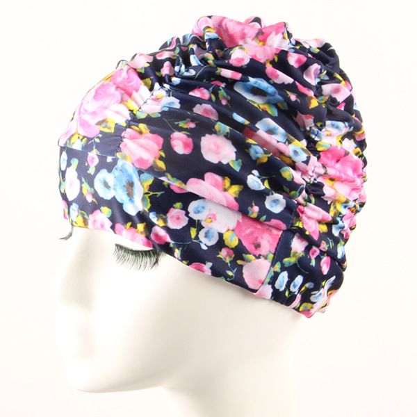 

pleated cloth swimming cap not squeeze head long hair earmuff swimming cap women's