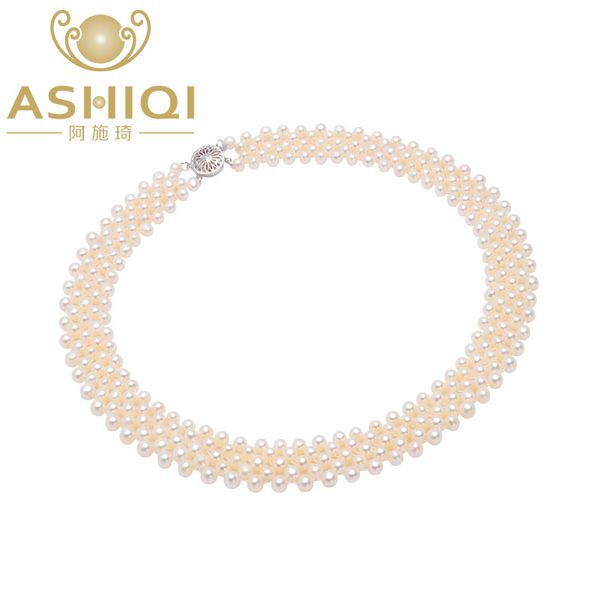 

ashiqi real natural freshwater pearl choker necklace for women 45cm white jewelry gift, Silver