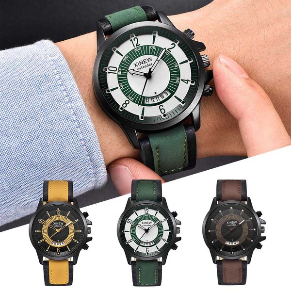 

1 pcs men date display wrist watch pu leather band quartz sport casual watch lxh, Slivery;brown