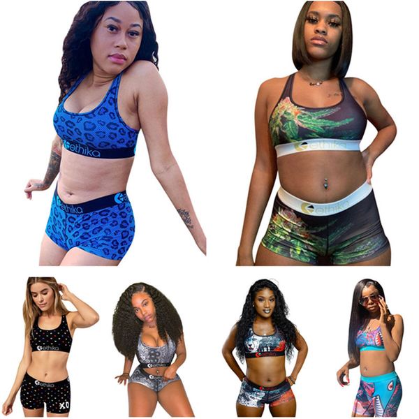 

trendy women tracksuit letter print swimsuit sports vest crop + shorts 2 piece set fashion swimwear summer bikini set breathable outfits, Blue