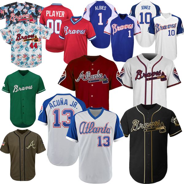 

Atlanta 2019 Braves Jersey Austin Riley Ozzie Albies Freddie Freeman Ronald Acuna Jr. Dansby Swanson Chipper Jones Baseball Jerseys