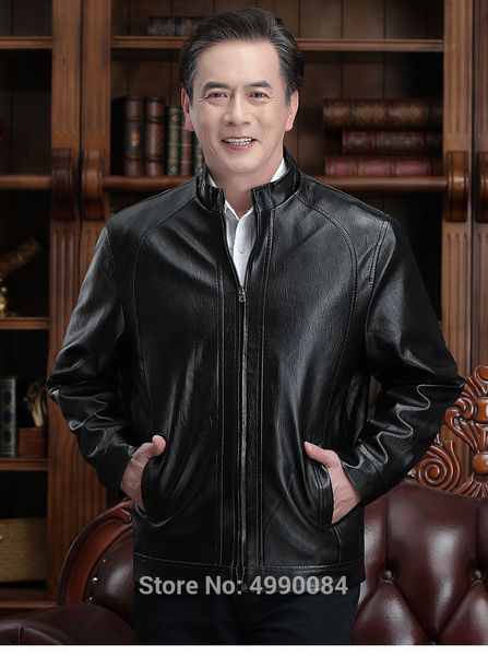 

men spring autumn casual faux leather zipper long sleeve jacket coat lb903, Black
