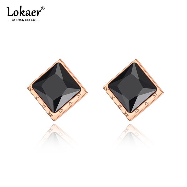 

lokaer titanium stainless steel geometry square cz crystal earrings jewelry rose gold wedding earrings for women aretes e19235, Golden;silver