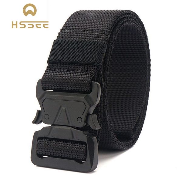 

waist support hssee official genuine tactical belt sturdy matte black metal buckle sports soft nylon quick release, Black;gray