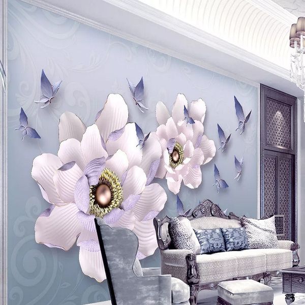 

custom large mural 3d wallpaper modern fashion creative luxury pearl flower abstract butterfly room wall decor deep 5d embossed