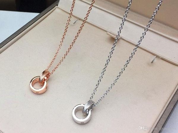 

hywo classic couple double ring necklace double ring interlocking pseudo gold plating 18k gold quality rose white gold two color necklace, Silver
