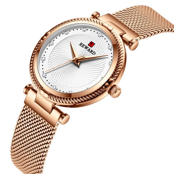 

reward fashion ins style diamond set women s watch steel mesh belt japanese movement waterproof ladies watch watch, Slivery;brown