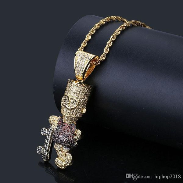 

New Mens Hip Hop Iced Out Gold Pendant Necklace Cartoon Simpson Pendant Necklace Fashion Necklace Jewelry