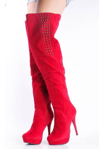 

women shoes platform long boots designer shoes 2019 winter new fashion boots round toes rivet spike high heels thigh high boots, Black