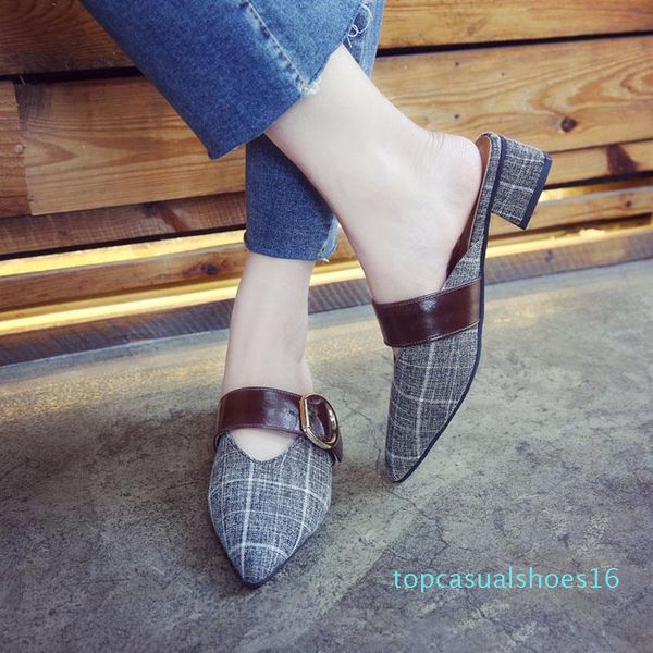 

bailehou brand flats women shoes pointed toe gingham slippers slip on mules new flip flops casual outdoor ladies slippers autumn t16, Black