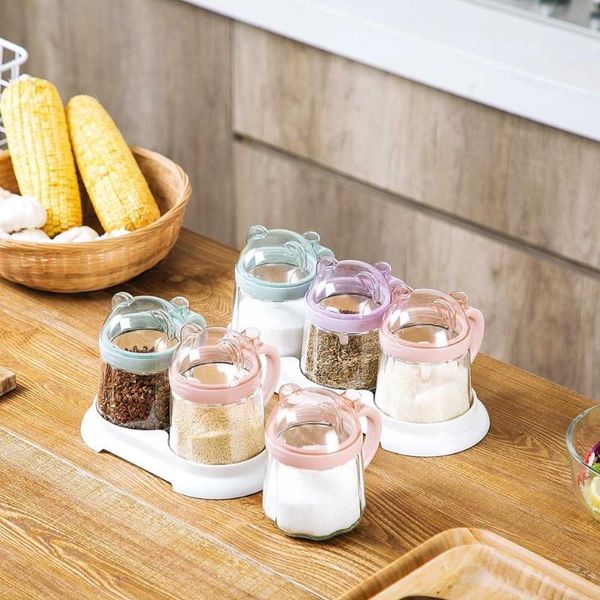 

transparent sugar bowl glass cruet seasoning jar bottle home kitchen seasoning storage tank with spoon