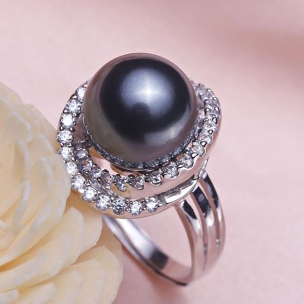 

women gift word 925 sterling silver real [bright pearl] nanyang pearl black pearl ring, s925 silver wedding, Golden;silver