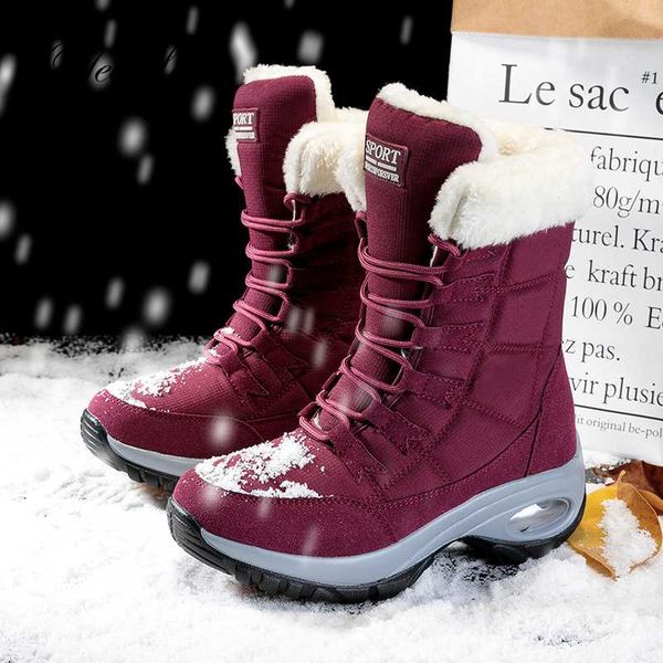 

women snow boots 2020 new waterproof winter boots brand platform keep warm ankle mountain motocross boot thick fur chunky heels, Black