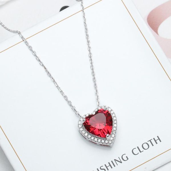 

Agood pure silver pendant necklace for women 925 sterling silver jewelry accessories for bridal wedding party lover gift red heart shape