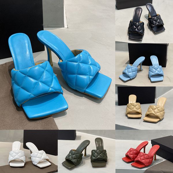 

womens designer slippers lido slides luxury hausschuhe summer high heels lambskin sandals leather mules wedding shoes with box size 35-40, Black