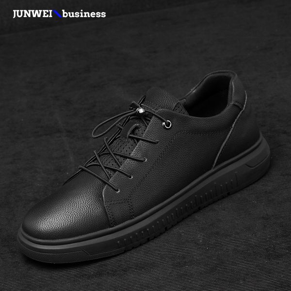 

leather genuine shoes lace up breathable men casual flats fashion men's shoes outdoor brand man soft comfortable for men 4, Black
