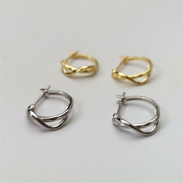 

wtltc 100% 925 sterling sliver hollow twisted hoop earrings for women double line earrings hoops simple geometric small, Golden;silver