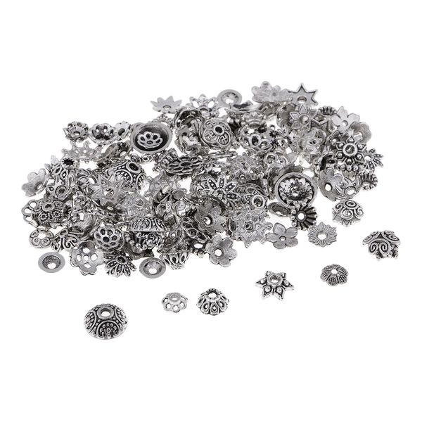 

150 pcs mixed silver plated alloy flower spacer bead caps jewelry findings