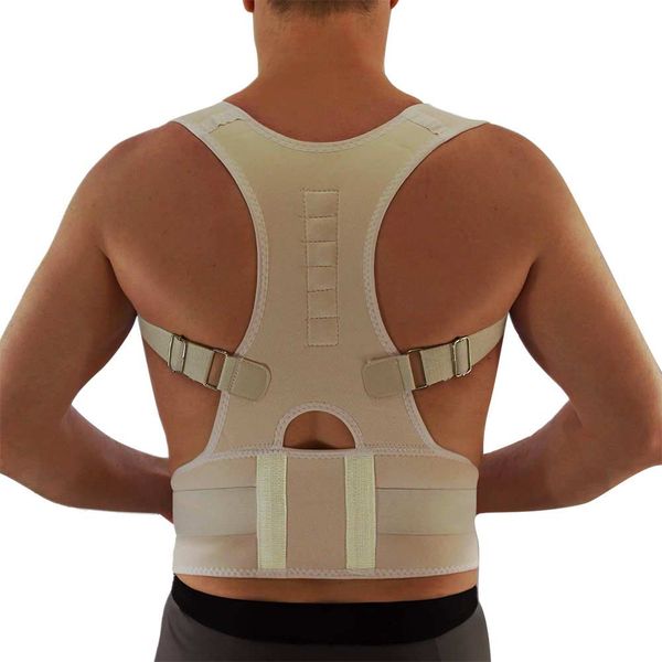 

male female adjustable magnetic posture corrector corset back brace back belt lumbar support straight corrector de espalda s-xl, Black;gray