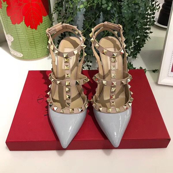 

Hot sale new high heel rivet women's shoes fashion leather designer strap rivets luxury wedding party women's shoes