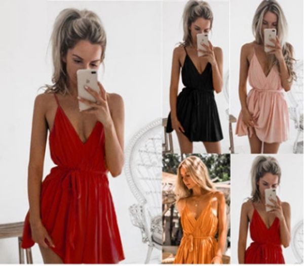 

new popular european and american v-neck suspender dress belt women's dress, Black;gray