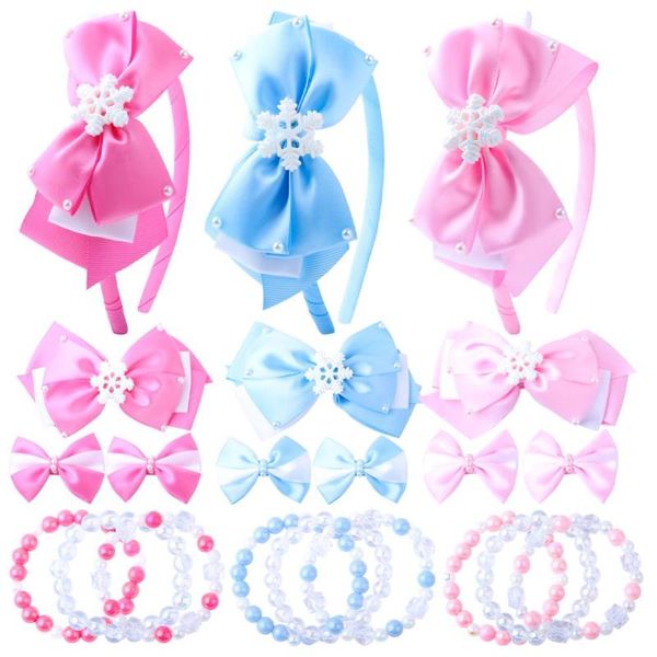 

hair accessories kid headband set girls hairbands barrette bracelets headwear bow hairpins, Slivery;white