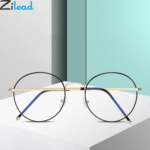 

zilead anti blue light glasses frame ultralight metal round optical sepectacles men women computer goggles eyeglasses eyewear, Black