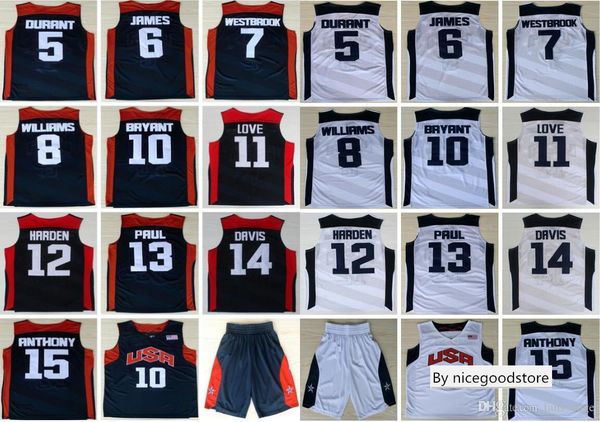 

2012 team usa kevin 5 durant lebron 6 james harden 10 kobe bryant chris paul kevin love anthony williams westbrook davis basketball jerseys
