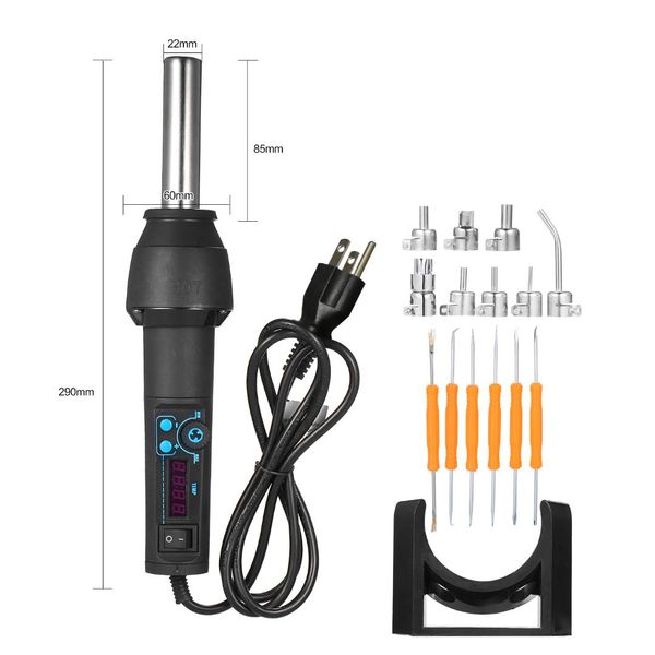 

15pcs professional digital air gun heat gun handheld heat blower air heater with 8 nozzles & 6 soldering assist tools