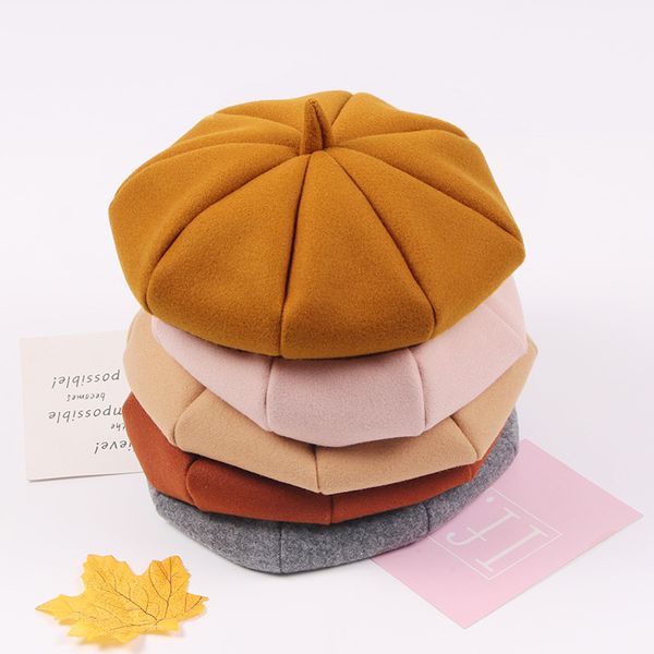 

pure color pumpkin wool beret cap hat fashion children newborn pgraphy props winter hat for kids gorro lana infantil #445, Yellow