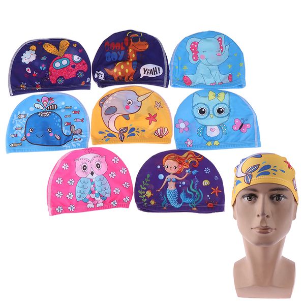 Elastic Cute Cartoon Printed Swimming Caps For Long Hair Kids Protect Ear Hat KH 