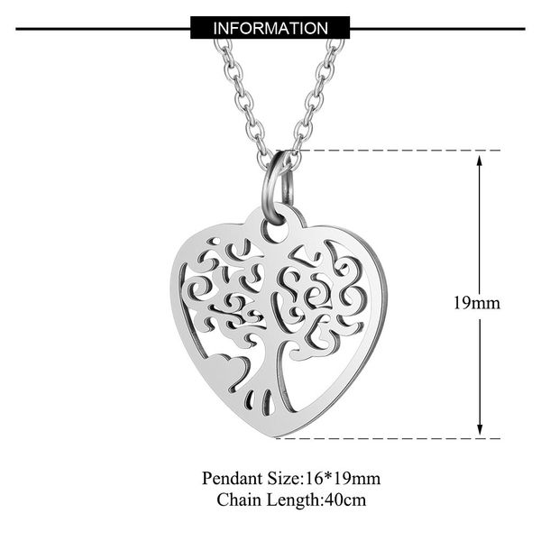 

2019 new life tree titanium steel necklace female fashion stainless steel jewelry heart life tree pendant necklace, Silver