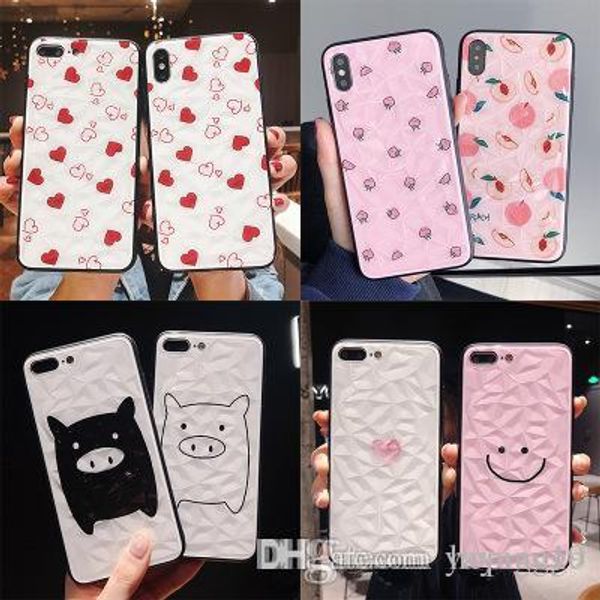 

strawberry glass phone case for iphone 6 6s plus 7 8 plus iphone xs max cover pc fashion cases diamond pattern protective cover 4 styles