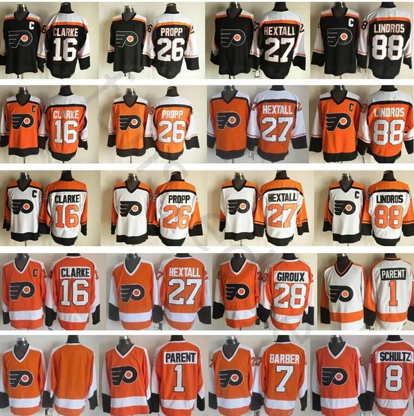 

Philadelphia Flyers Hockey Jerseys Ice 8 Dave Schultz 1 Bernie Parent 16 Bobby Clarke 88 Eric Lindros 27 Ron Hextall Alternate Black Orange