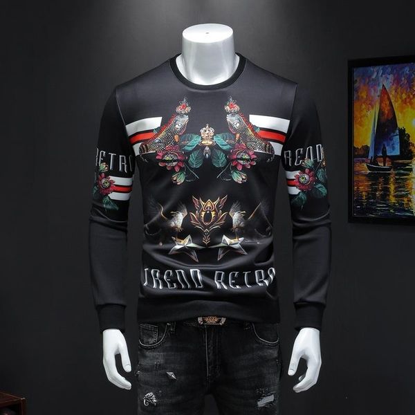 

2019 осень мода мужчины clohing черный толстовки марка printed стразы толстовки полный повседневный streetwear sudaderas para hombre, Black