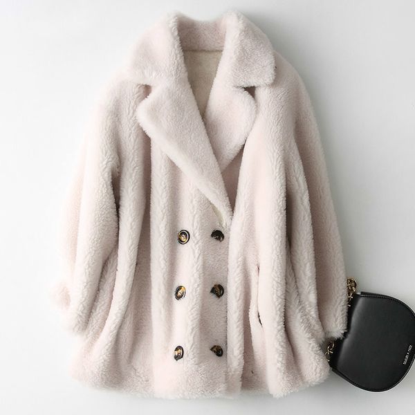 

real fur coat female 100% wool jacket autumn winter coat women clothes 2020 korean vintage sheep fur suede lining zt4838, Black