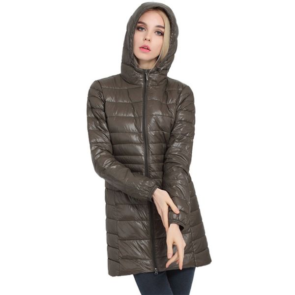 

whzhm 2018 winter parkas женщины full sleevethin верхняя одежда тонкий с капюшоном 90% белая утка вниз теплые карманы плюс размер 7xl длинны, Tan;black