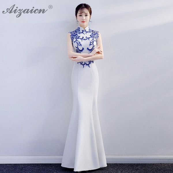 

white mermaid slim cheongsam modern host elegant long gown qi pao women chinese evening dress qipao promotion party dresses, Red