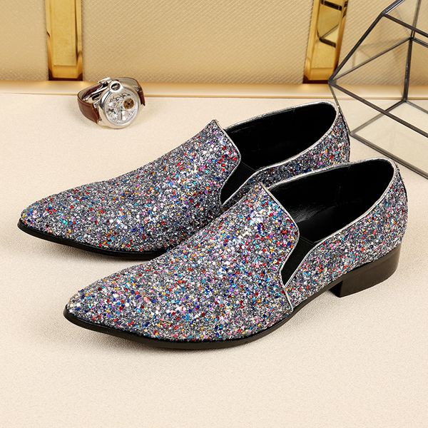 

spring autumn men sequin leather shoes men fashion comfortable casual brogue shoes, Black