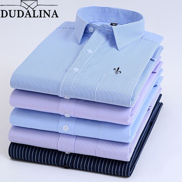 

dudalina men's long sleeve shirt new striped solid color shirt homens casual fashion turn-down collar camiseta pluss size -5xl, White;black
