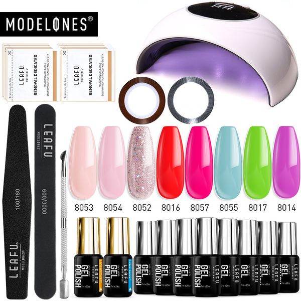 

modelones 14pcs/lot uv gel nail polish kits 24w led lamp usb cable nail dryer machine semi permanent base gel polish kit