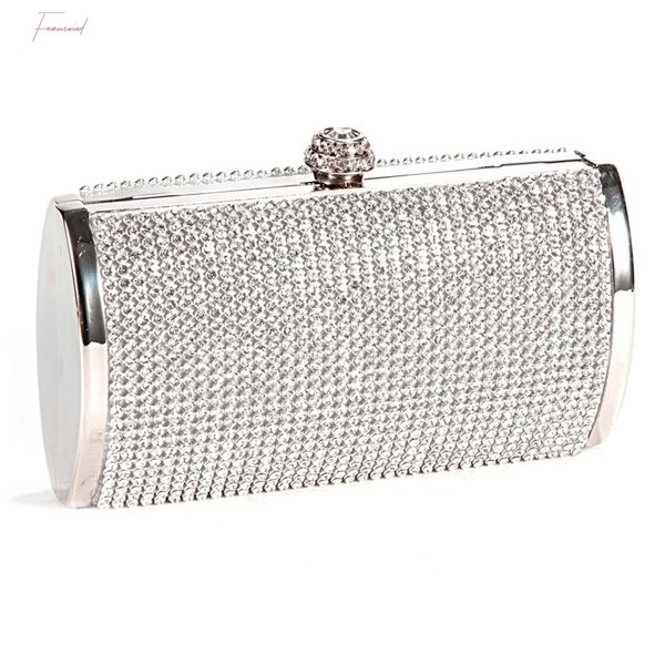 

handbag pouch wallet rigid metallic deco rhinestones for woman girl silvery