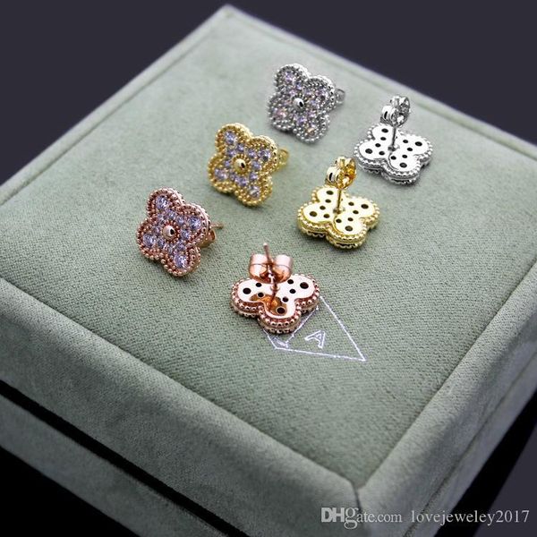 

luxury designer jewelry women earrings clover diamond earrings stainless steel silver rose gold 18k gold elagant 1.2cm four leaf flower stud, Golden;silver