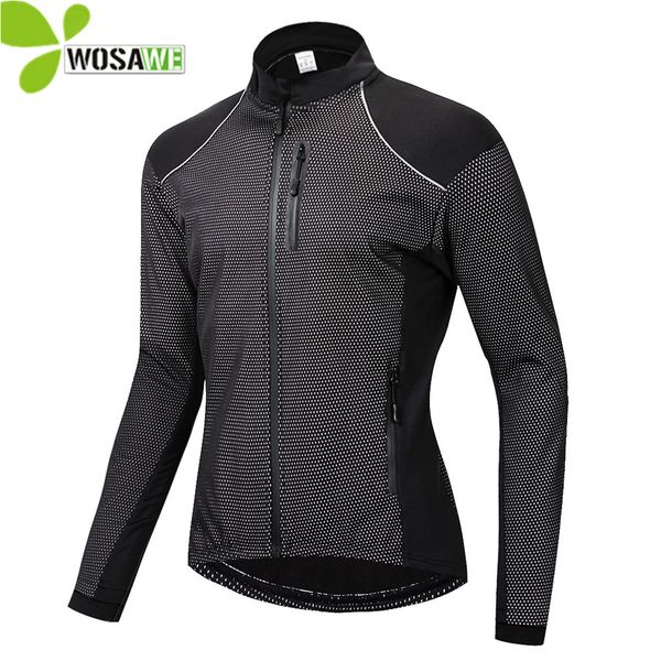 

wosawe winter thin thermal fleece cycling jacket men's warm mtb bike clothing sportswear windbreaker water repellent sports coat, Black;white