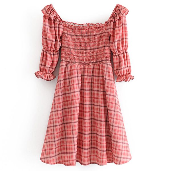 

elina square collar mini dresses women fashion red plaid printed dress women elegant sweet half sleeve dresses female ladies er, White;black