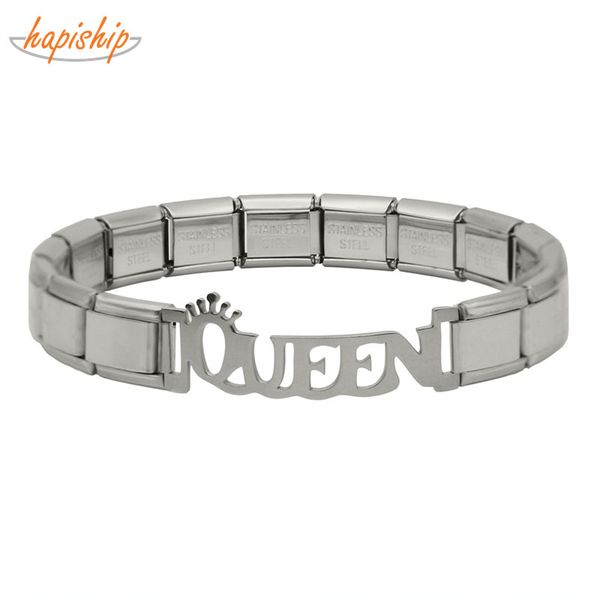 

hapiship new 9mm width fashion women's jewelry silver stainless steel family king queen heart wing link bracelet bangle g059, Golden;silver