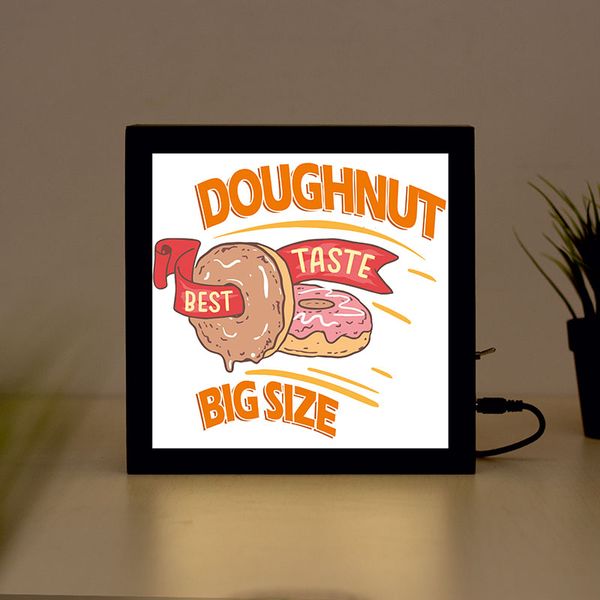 

delicious donut handcrafted wooden light box sign for home, restaurant, coffee shop business signage