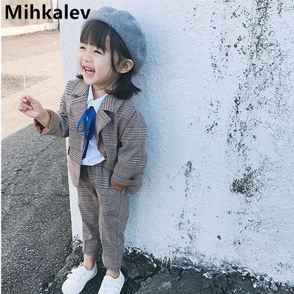 

2019 baby spring autumn clothes for children clothing set long sleeve plaid jacket+pants 2pieces kids tracksuit girls set suit t200114, White