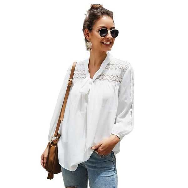 

2019 autumn/winter chiffon shirt long-sleeved solid-colored fashion v-neck lantern sleeve chiffon blouse women